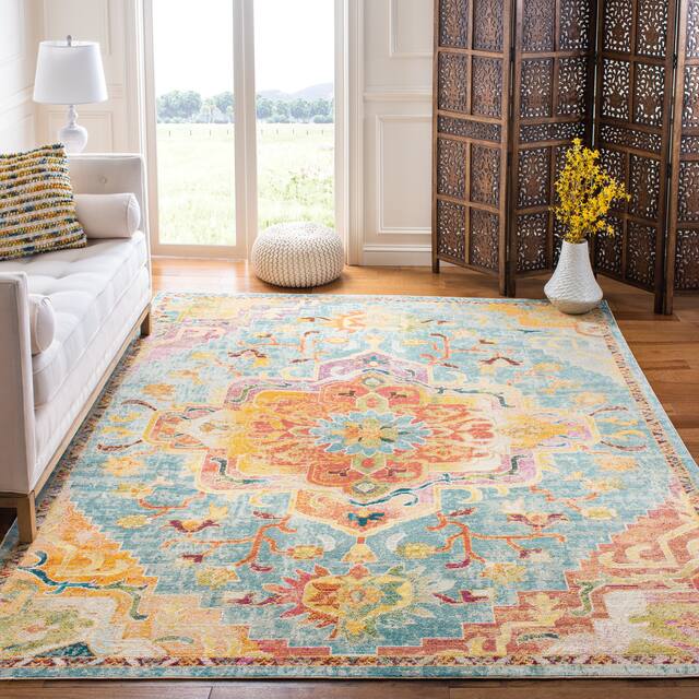 SAFAVIEH Crystal Floretta Vintage Boho Medallion Rug - 6'7" x 9'2" - Orange/Teal
