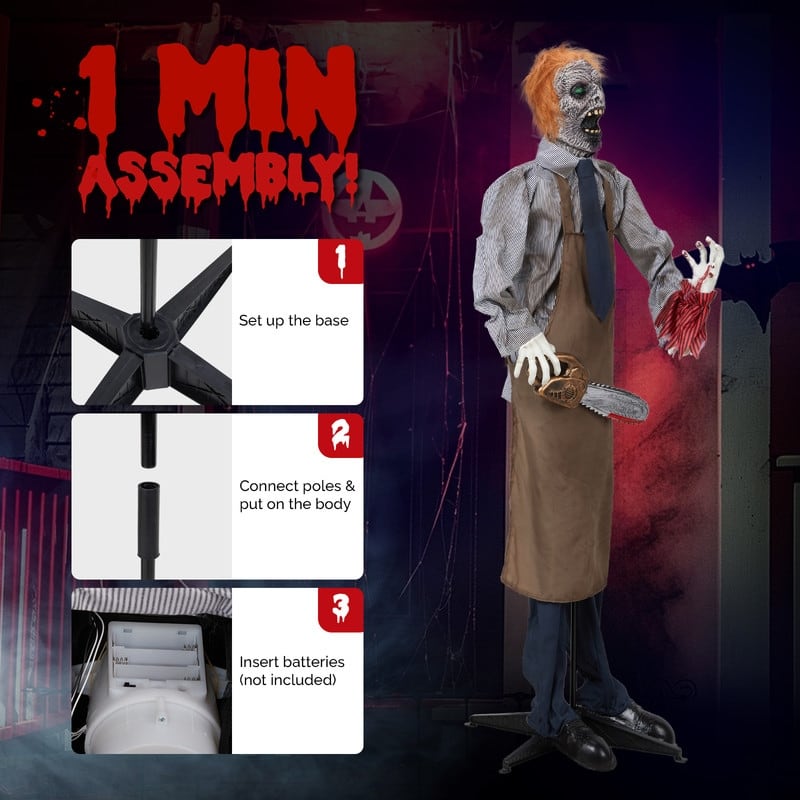 5.7ft Animatronics Talkin Chainsaw Outdoor Halloween Decorations With Voice Control