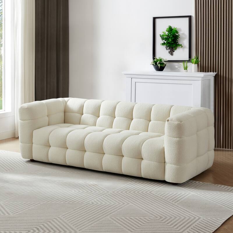 Magic Luxury Mid Century Modern Tufted Cream Boucle Couch