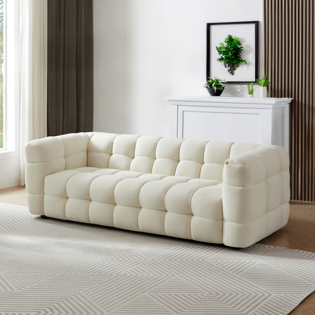Magic Luxury Mid Century Modern Tufted Cream Boucle Couch