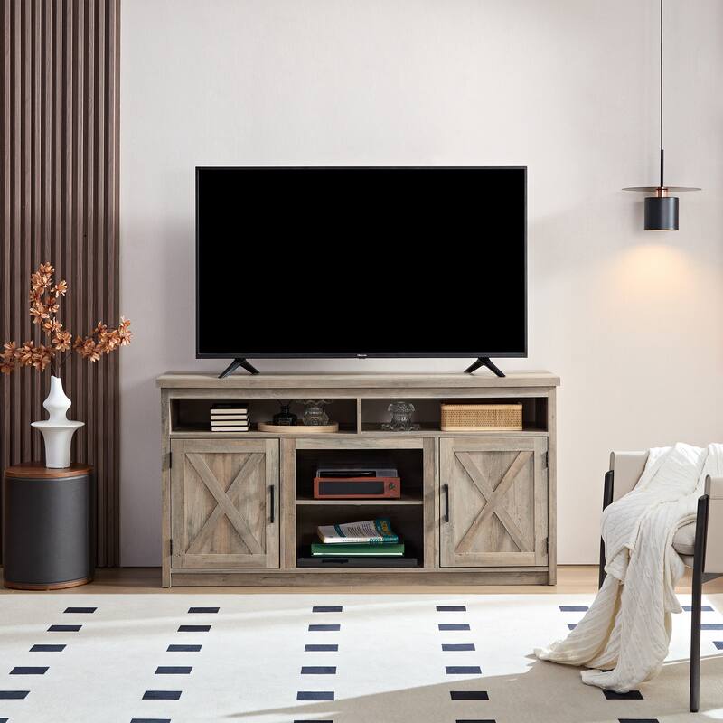 CUSchoice Farmhouse TV Stand Modern Media Console for TVs Up to 65" - 15.75*57.87*30.31inch (W*L*H) - Gray Wash