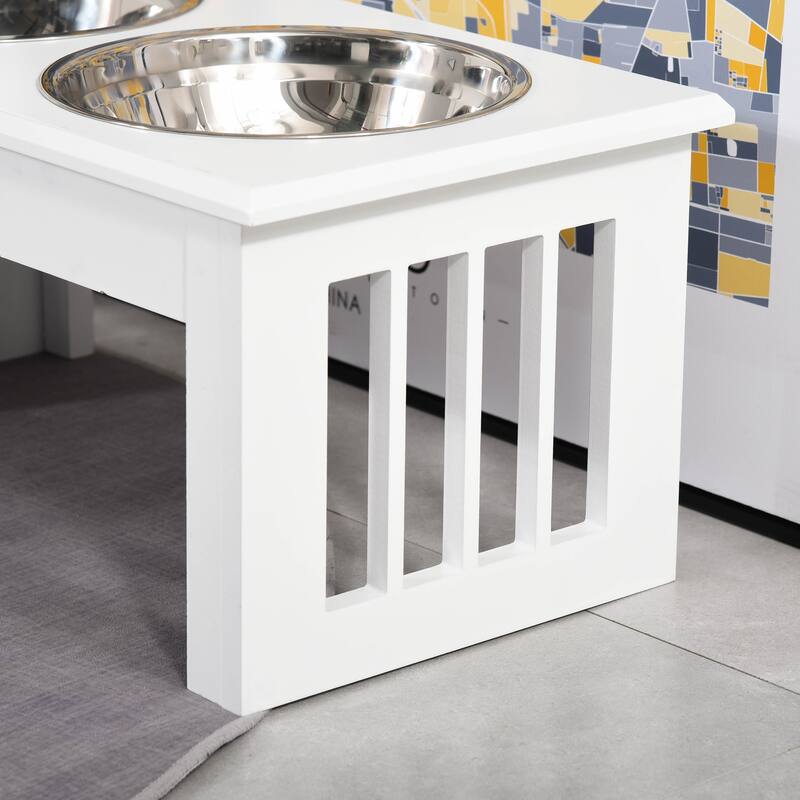 Elevated Dog Bowl Set for Small Dogs with 2 Stainless Steel Bowls Cotton White Non Slip Feeding Station