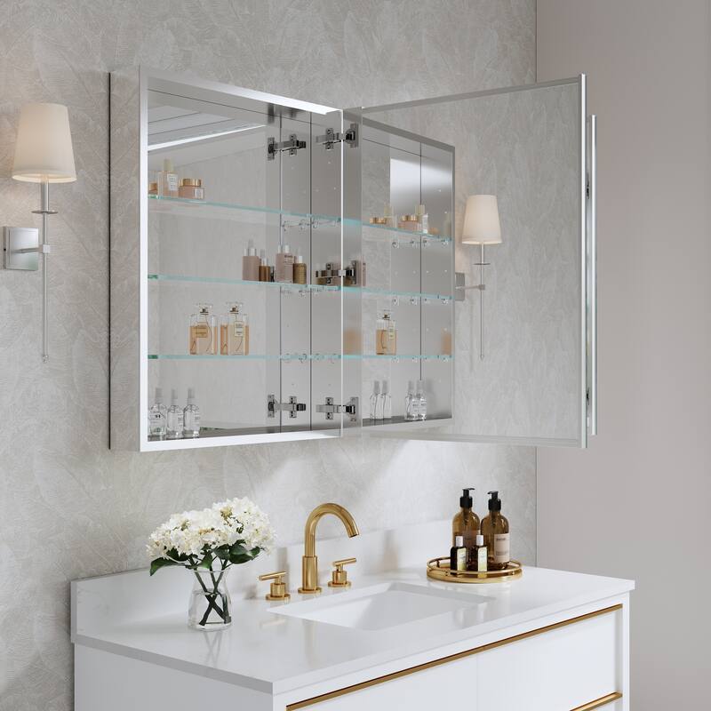 40''W X 30''H Recessed Or Surface Wall Mount Bathroom Medicine Cabinet With Adjustable Glass Shelves