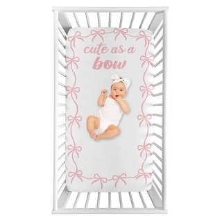 Sweet Jojo Designs Pink Bows Girl Photo Op Fitted Crib Sheet -Elegant Cute as a Bow for the Ballerina Ballet Princess Collection