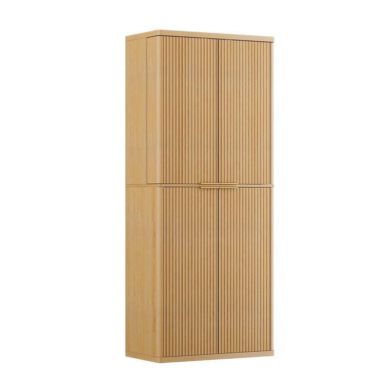 Modern 72"H Fluted Wood Kitchen Pantry Cabinet with 6 Shelves for Versatile Storage Solutions