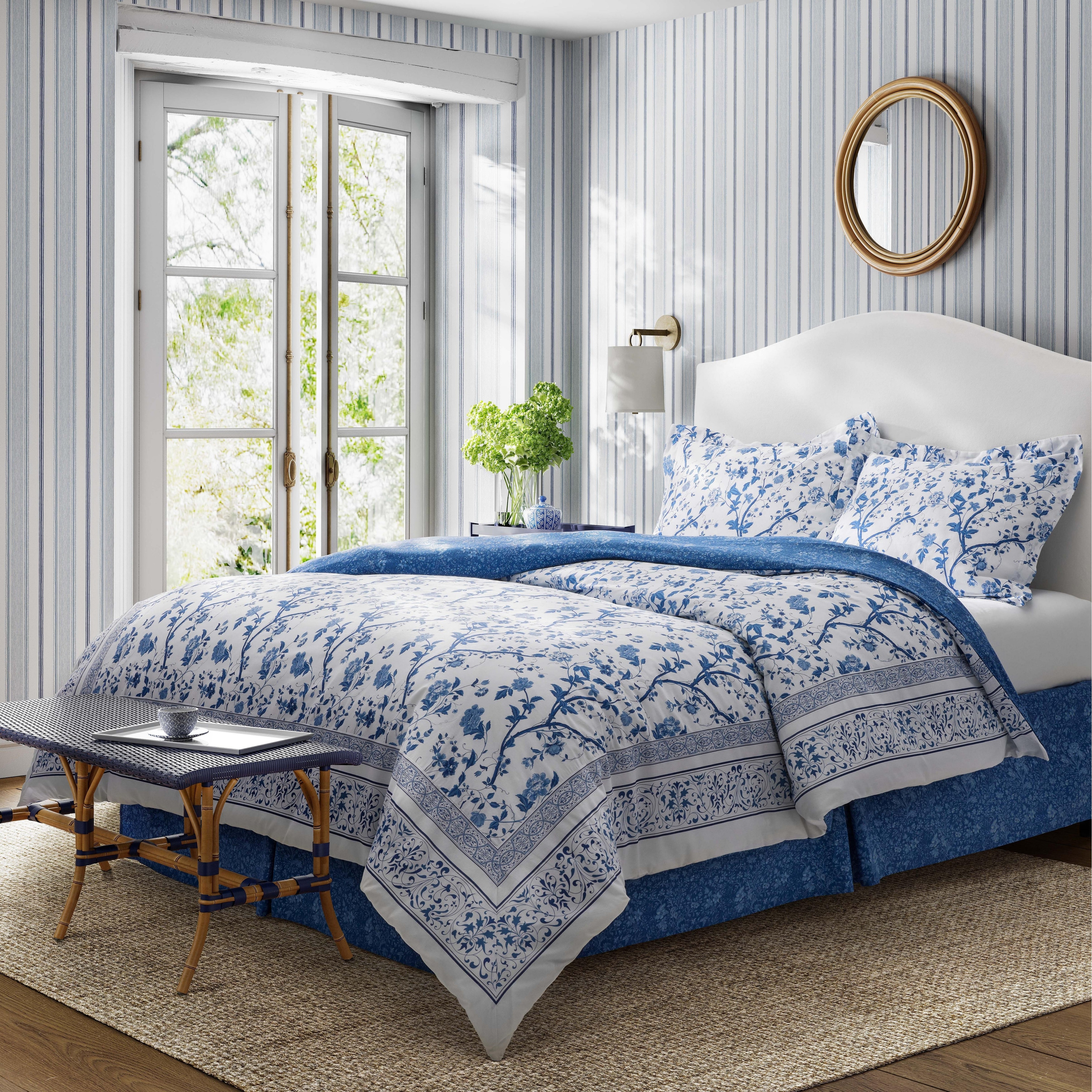 Laura Ashley Charlotte Cotton Reversible Blue Comforter Set - On
