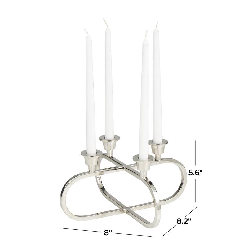Stainless Steel Metal Geometric Overlapping Oval Candelabra - Silver - CosmoLiving by Cosmopolitan