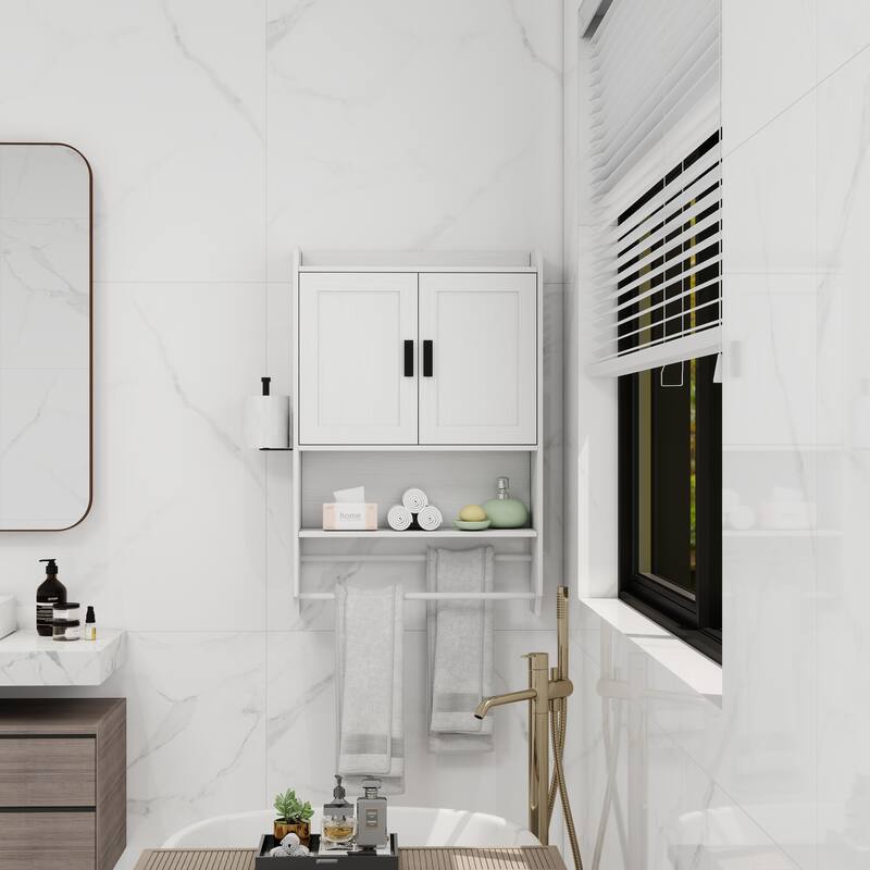 Anmytek White Wall Mounted Cabinet Storage Organizer for Bathroom Kitchen Laundry Room