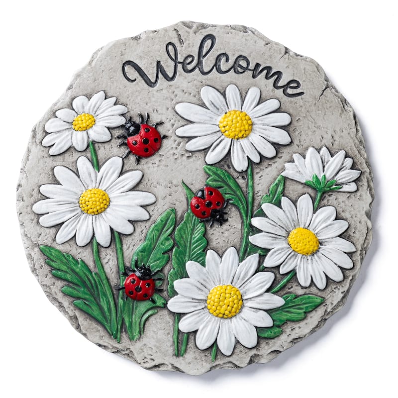 Glitzhome 4-Piece Cement Flower Textured Stepping Stones Garden Decor - 10 in