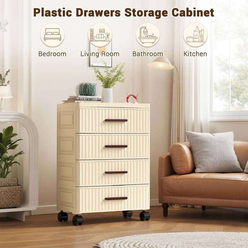 4 or 5 Layers Plastic Drawer Storage Cabinet Bedside Table with Handle