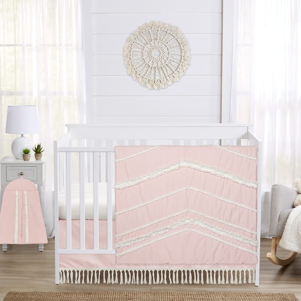 slide 2 of 6, Sweet Jojo Designs Blush Pink Bohemian Boho Chic Girl 4p Nursery Crib Bedding Set Farmhouse Shabby Designer Elegant Geometric