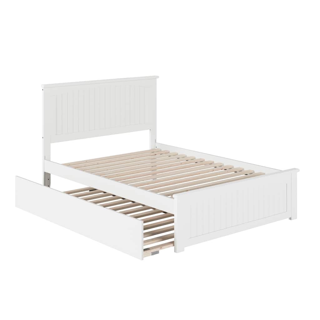 Platform Bed with Footboard & Trundle - Twin Size, White Cottage Style - Storage Options