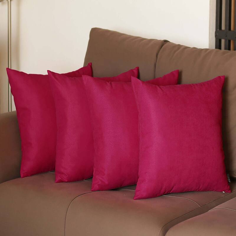 Farmhouse Set of 4 Decorative Throw Pillow Square and Lumbar - 18" x 18" - Pink