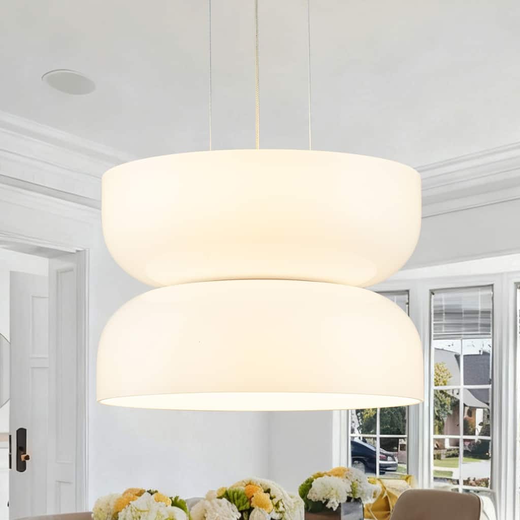 Milky Glass LED Pendant Light with Up & Down Lighting, Dimmable - Dia.12.8-in