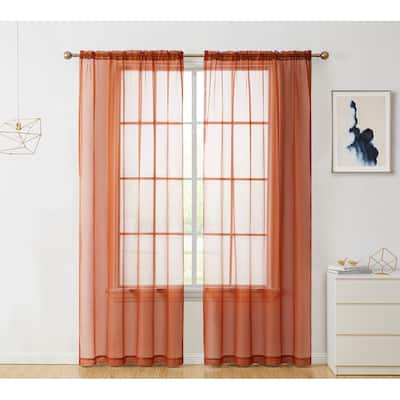 HLC.me Sheer Voile Window Treatment Rod Pocket Curtain Panels for Bedroom, Living Room, Kitchen - Set of 2 panels