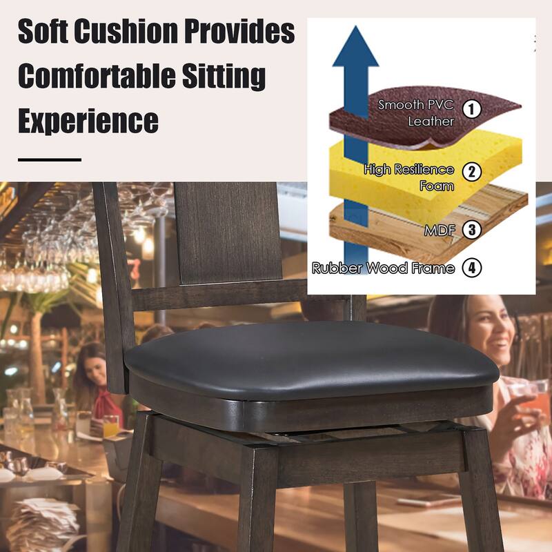 Swivel Bar Stool 29 inch Upholstered Pub Height Bar Chair with Rubber - Dark Grey