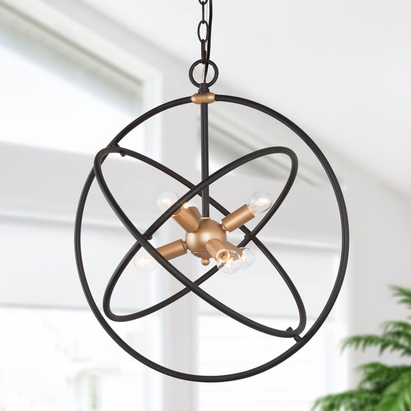Halam Modern Farmhouse Chandelier Black Brass Sputnik 6-light Golobe Dimmable Lights
