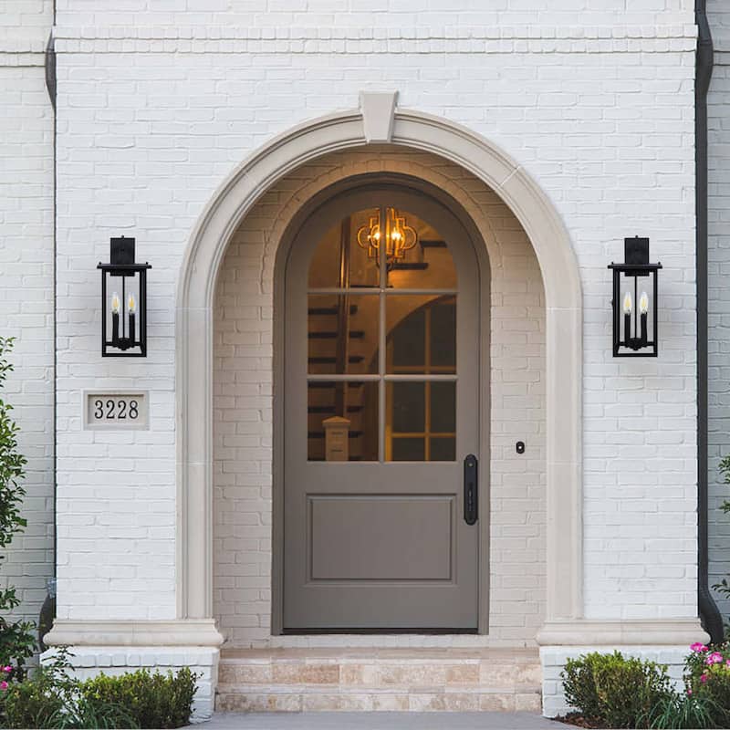 17.3"H 4-Light Outdoor Black Wall Lantern with Dusk to Dawn Sensor - W8.6" x D9.6" x H17.3"
