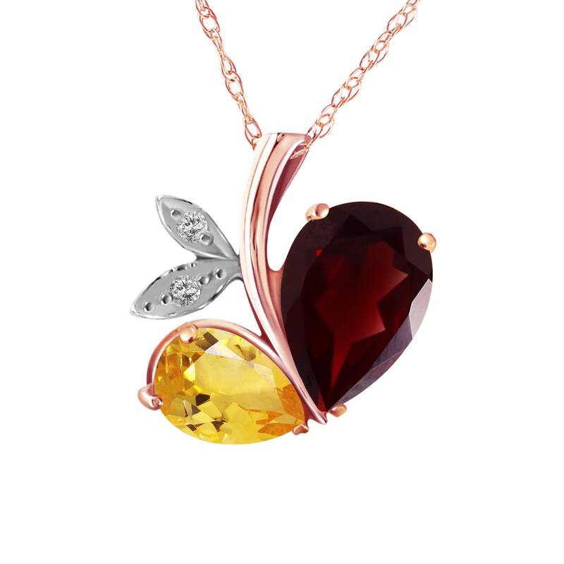 5.06 Carat 14K Solid Gold Heart Necklace Garnet, Citrine & Diamonds - 20 Inch - Rose