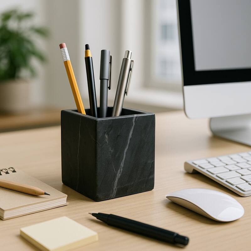 Marble Stone Storage Sculpted Design and Sleek Vertical Grooves - 4.0"