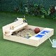 preview thumbnail 2 of 6, Wooden Kids Sandbox Equipped with Backrest and 2 Storage Boxes with Lids - 47.25"L x 47.25"W x 15.75"H
