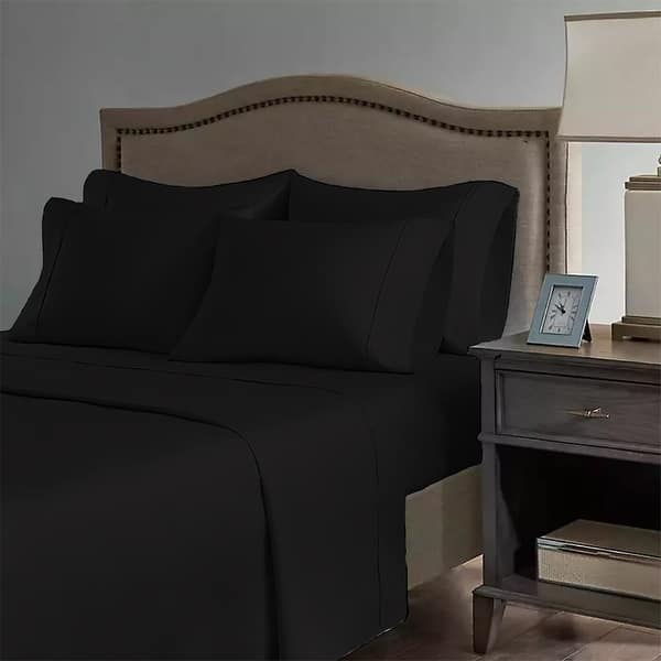 2200 Count 6 Pc Premium Bamboo Deep Pocket Queen Sheet Black Bed Bath