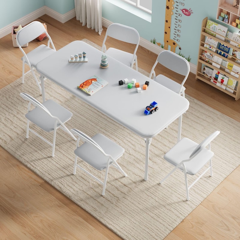 7 Piece Boys Girls Folding Table and Chairs Set, Activity Table and Chairs Set - Gray