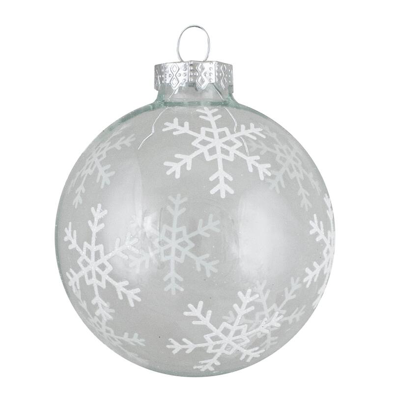4 ct Gray Clear Glass Ball Hanging Christmas Ornaments 3.25-Inch