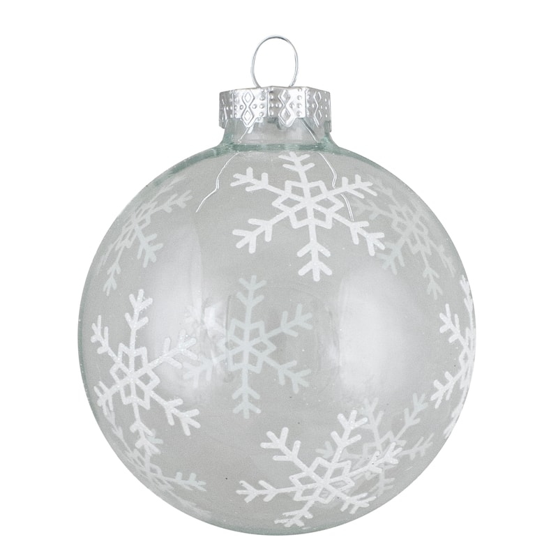 4 ct Gray and Clear Glass Ball Hanging Christmas Ornaments 3.25-Inch (80mm) - 3.25"