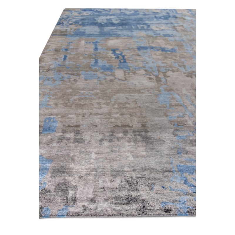 EXQUISITE RUGS Bamboo Silk Hand-knotted Blue/Grey Area Rug.