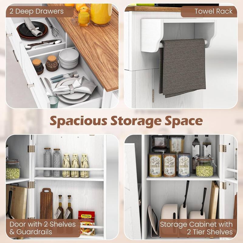 Rolling Kitchen Island with Drop Leaf & Tilt Out Trash Can Cabinet