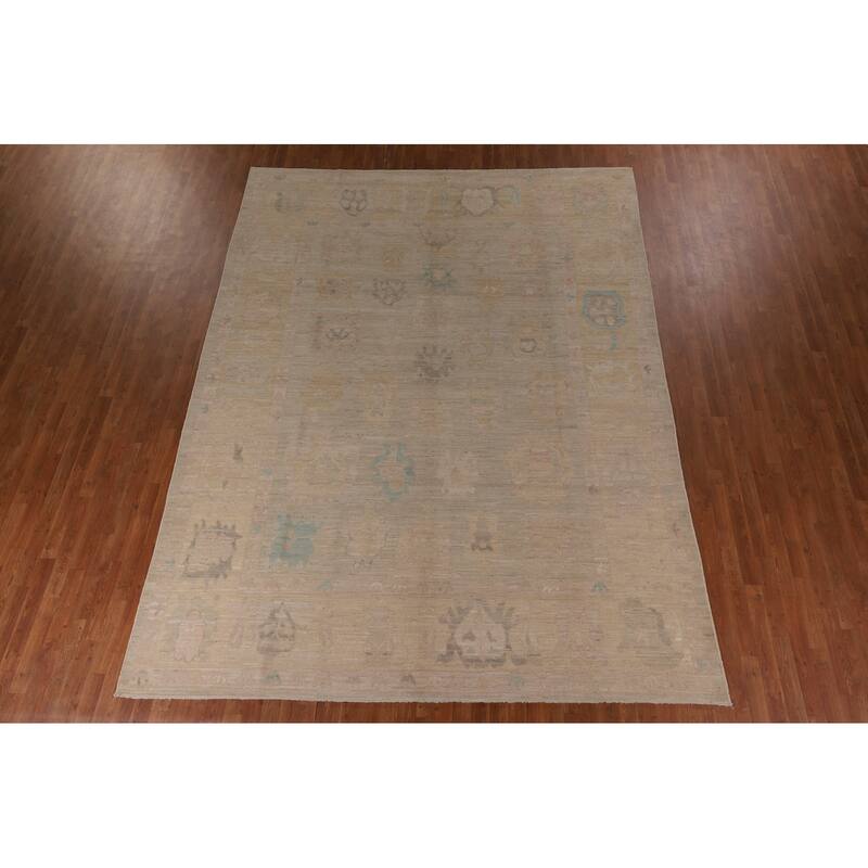 Vegetable Dye Oushak Area Rug Handmade Floral Wool Carpet - 9'2" x 12'2"