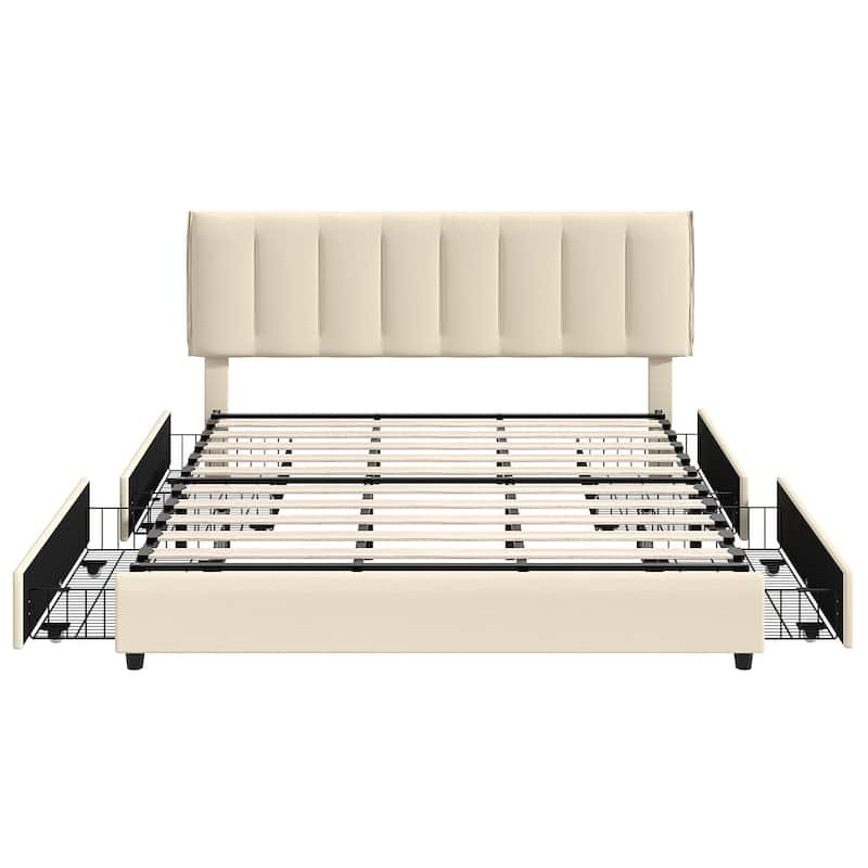 Javlergo Bed Frame with Storage Drawers, Upholstered Platform Bed Frame with Adjustable Headboard