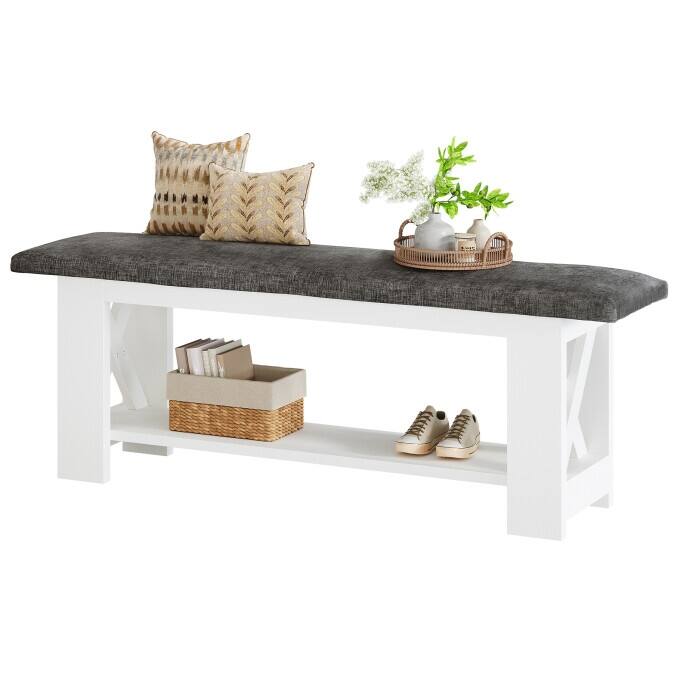 47.24" Entryway Shoe Storage Bench,End of Bed Bench with Cushion