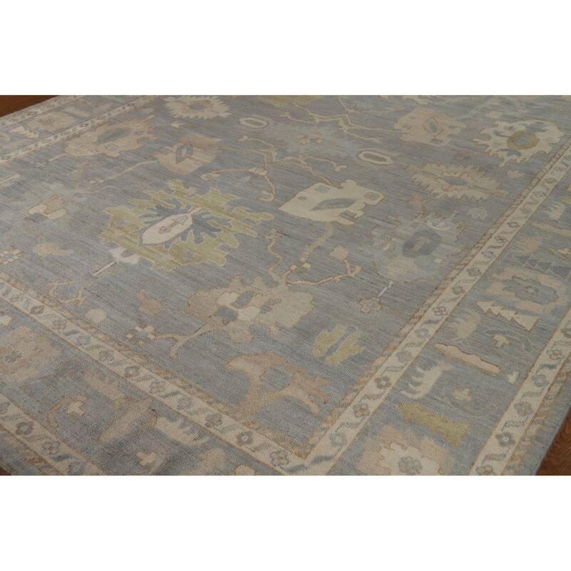 Hand Knotted Oriental 100% Wool Carpet Transitional All-Over Greys & Charcoal Oushak Area Rug - 11' 11'' X 9' 4''