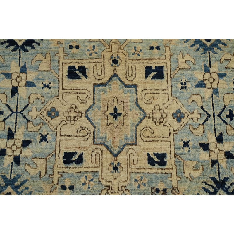 Hand Knotted Oriental Wool Carpet Transitional All-Over Navy Blue & Blues Oushak Area Rug - 7' 0'' X 3' 11''