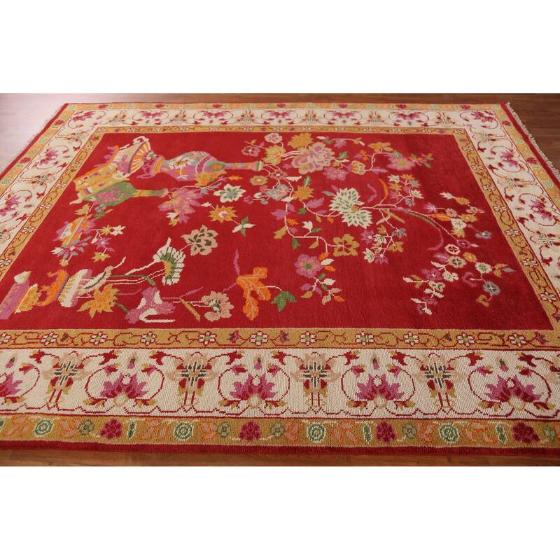 Red Floral Heriz Serapi Indian Area Rug Handmade Wool Carpet - 7'10" x 9'9"