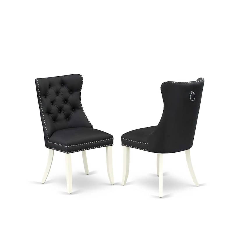 Parson Dining Chairs Set of 2 - Dark Gray Faux Leather Upholstered Chairs with Nailhead Trim