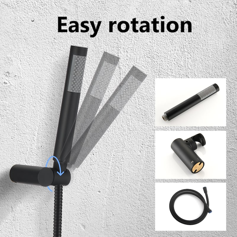 YASINU Matte Black 1-Spray Round Wall Bar Shower Kit with Hand Shower
