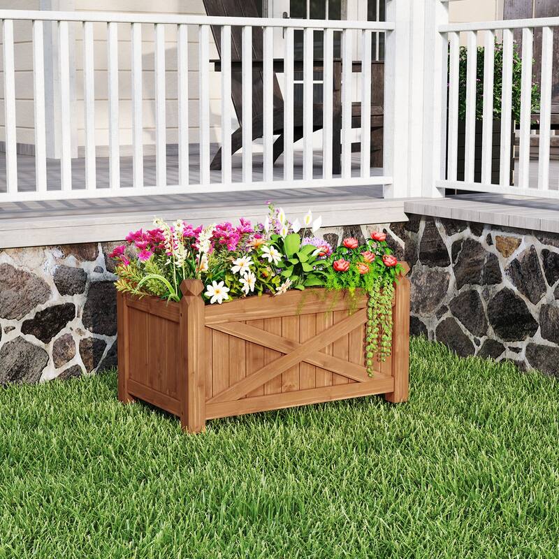 Gymax Wooden Raised Garden Bed Elevated Outdoor Planter Box w/