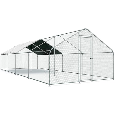Large Metal Chicken Coop Run with Waterproof Cover - 10'L x 25.5'W x 6.56'