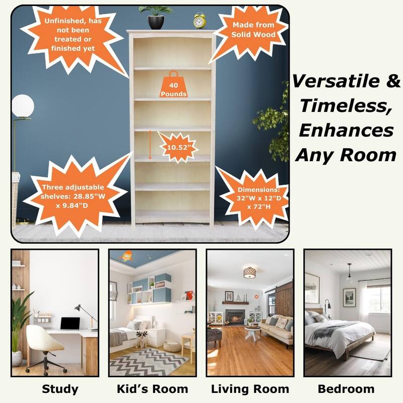 International Concepts Solid Wood Shaker Bookcase