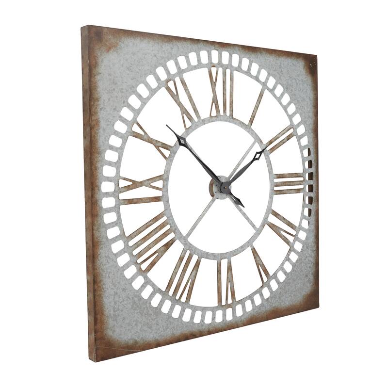 Metal Cutout Wall Clock with Brown Distressing - Gray - Roche River Decor - 2"W x 36"L x 36"H