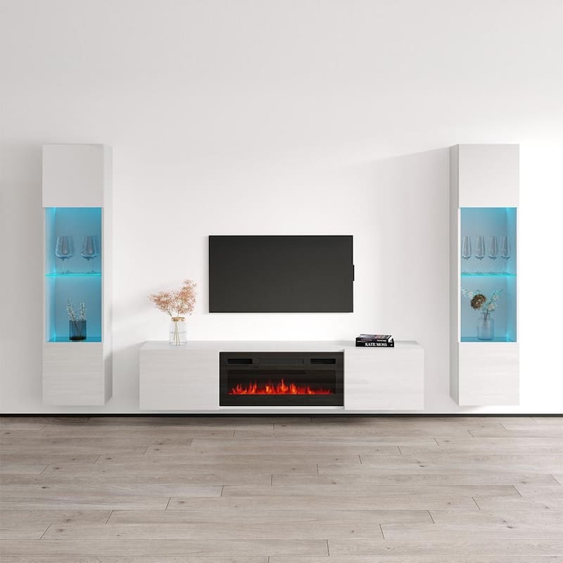 Cali BL-EF Floating Fireplace Entertainment Center - 42 - White