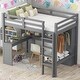 preview thumbnail 1 of 19, Wood Frame Twin Size Loft Bed with L-shaped Desk,Wardrobe and Storage Shelves Grey