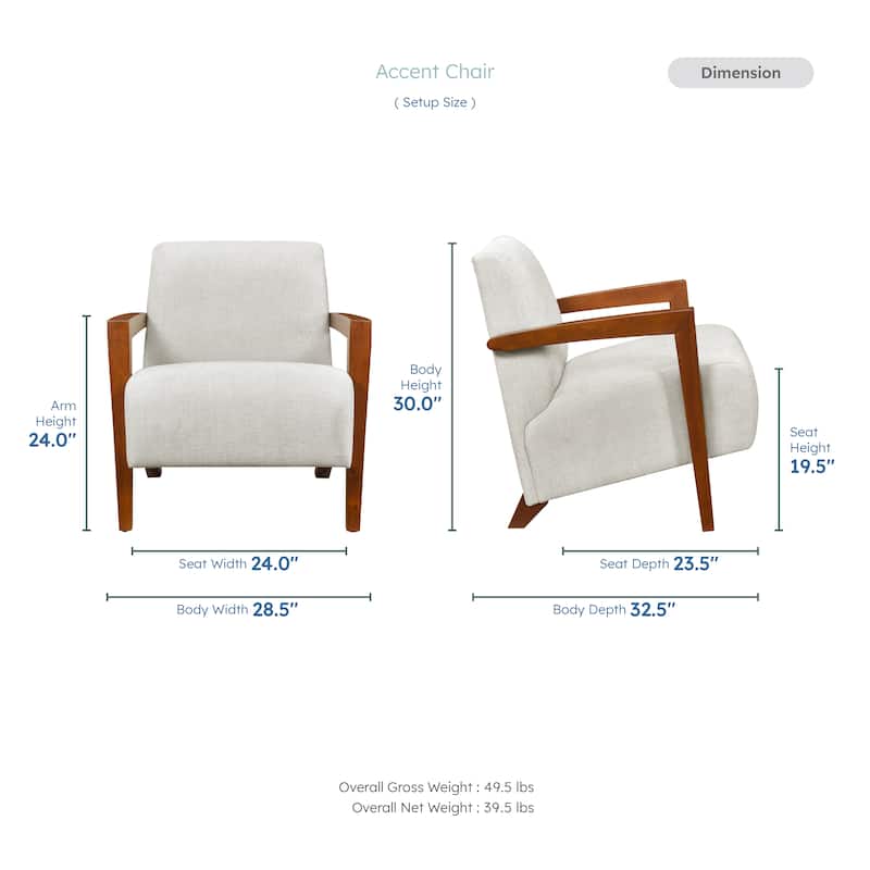 Lyle 28.5" Chenille Accent Chair - Chestnut Finish Solid Wood Frame