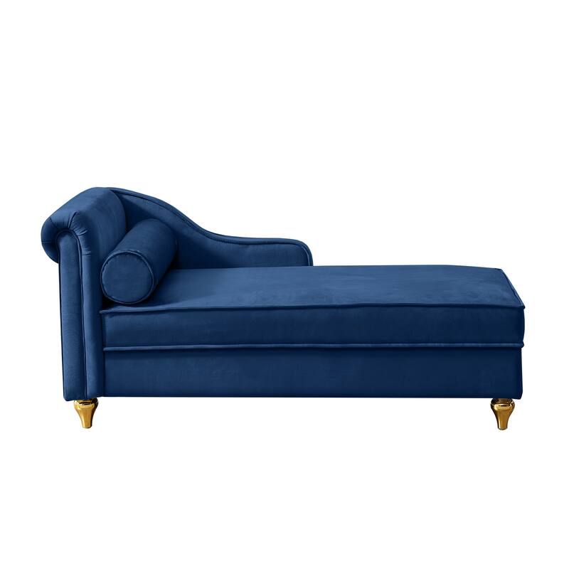 Modern Storage Chaise Lounge for Living Room, 60.6" Velvet Sofa Chair with Toss Pillows, Upholstered Lounge Sofa with Gold Legs