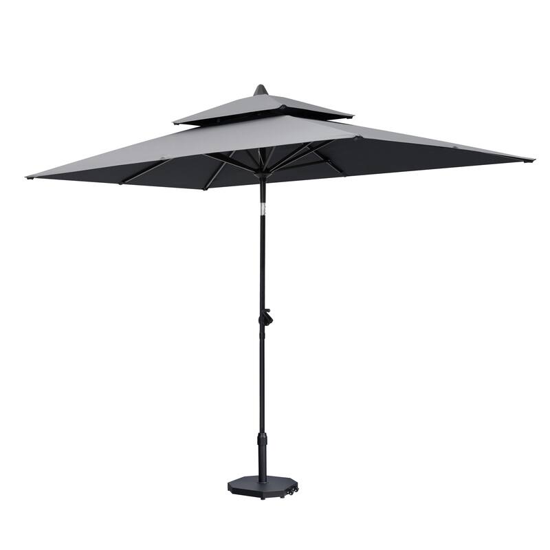9 x 5 FT Outdoor Patio Double Top Market Umbrella and Base Stand with Wheels