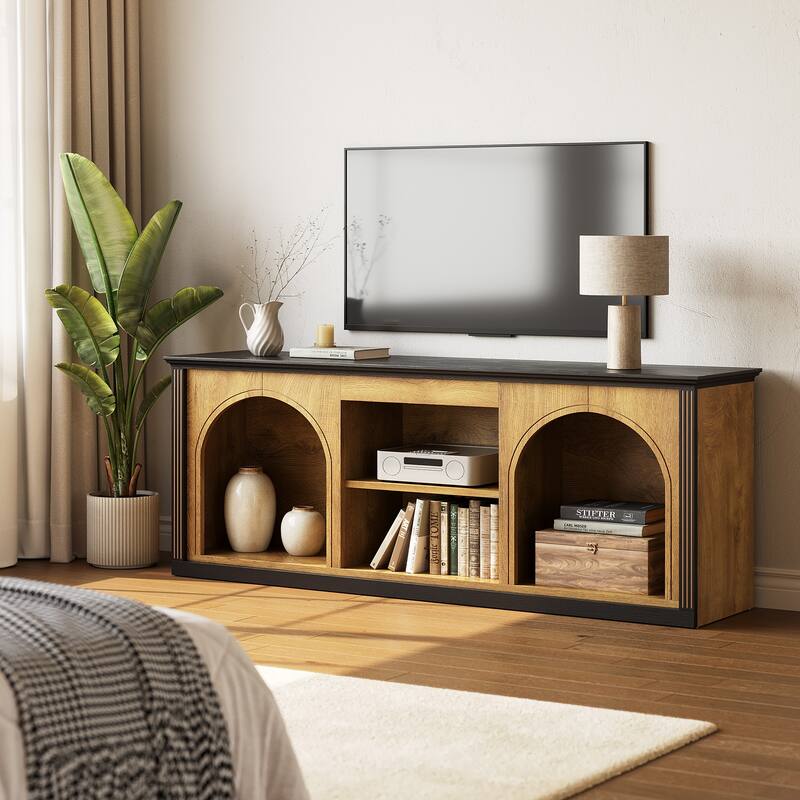 TV Stand for 65 inch TV, Entertainment Center with Shelves - Brown&Black