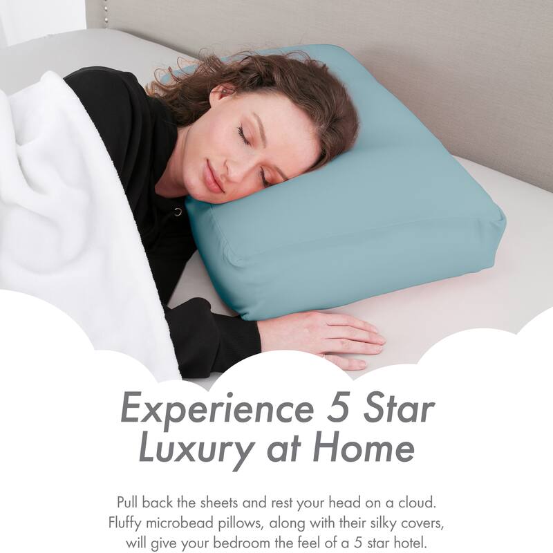 Premium Microbead Pillow, AntiAging, Silk like Cover, Sweet Baby Blue